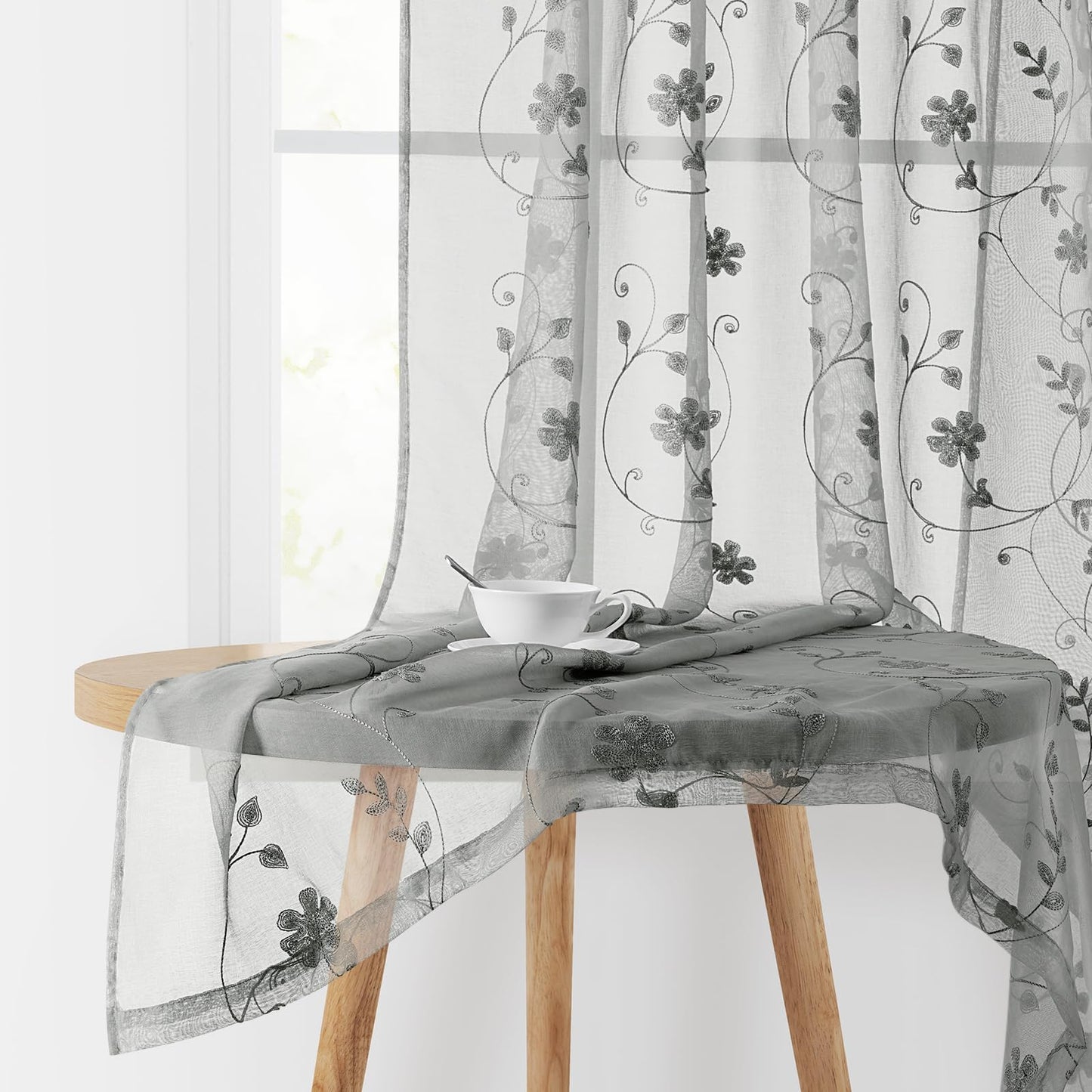 HOMEIDEAS Sheer Curtains 52x63" Green, 2 Panels