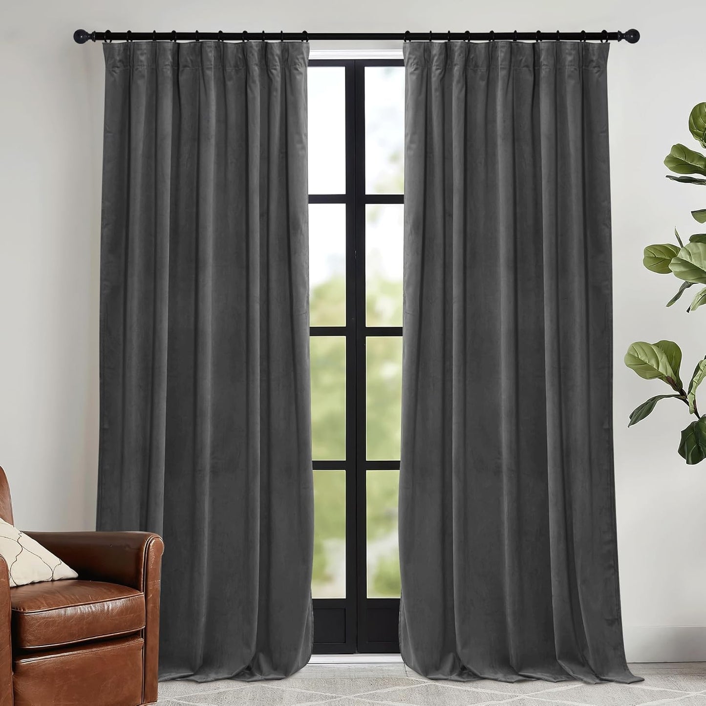 RYB HOME Velvet Curtains 52x108" Green, 2 Panels
