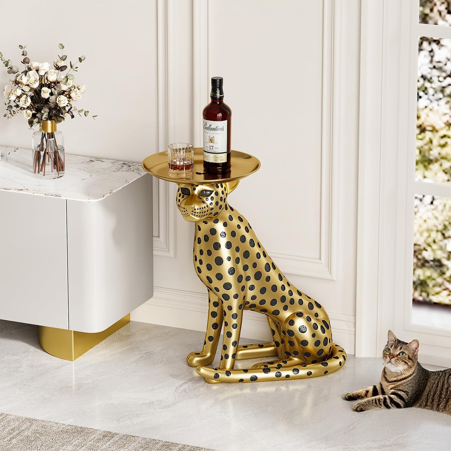 Homary Gold Leopard Side Table