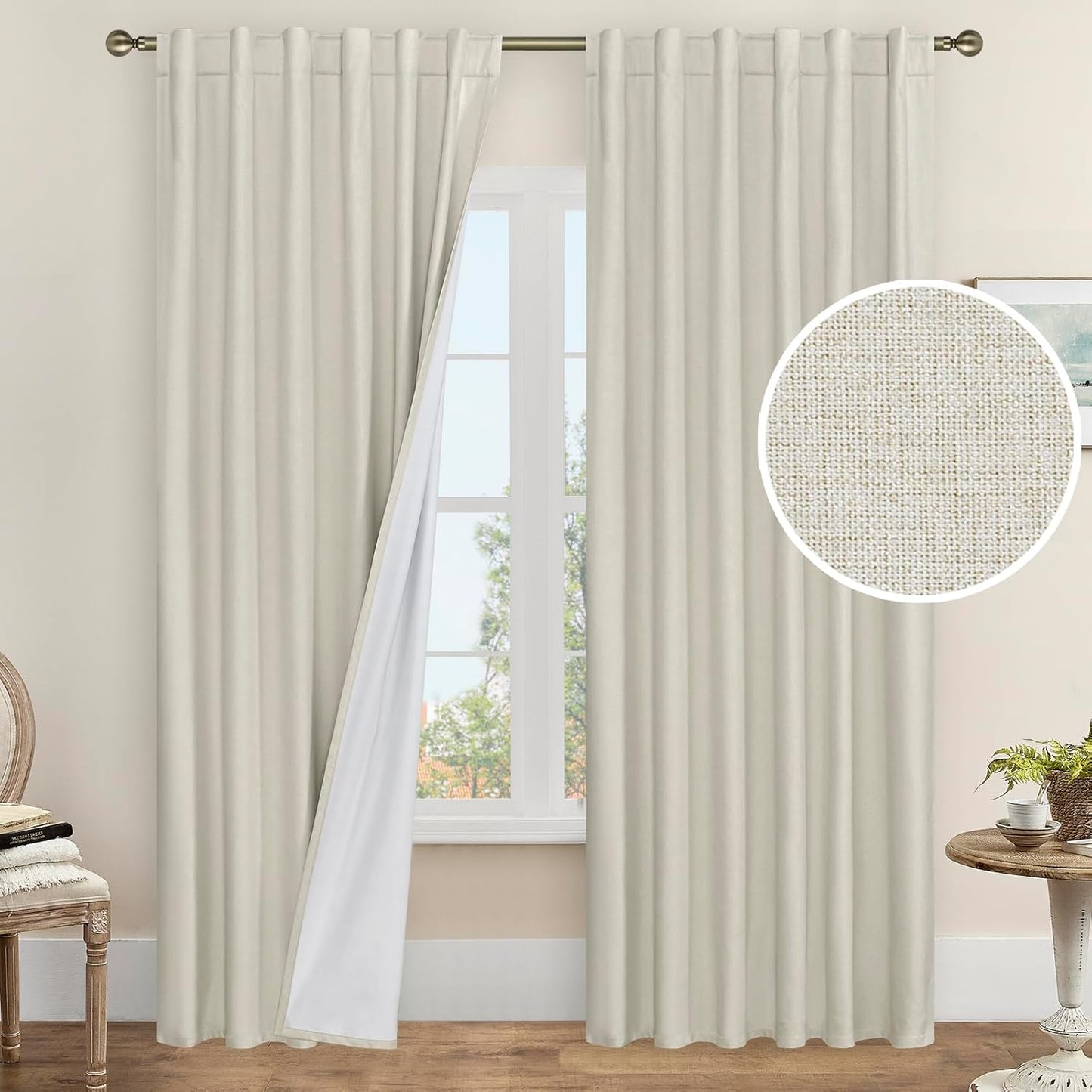 LAMIT Linen Blackout Curtains 60x84" Taupe, 2 Panels