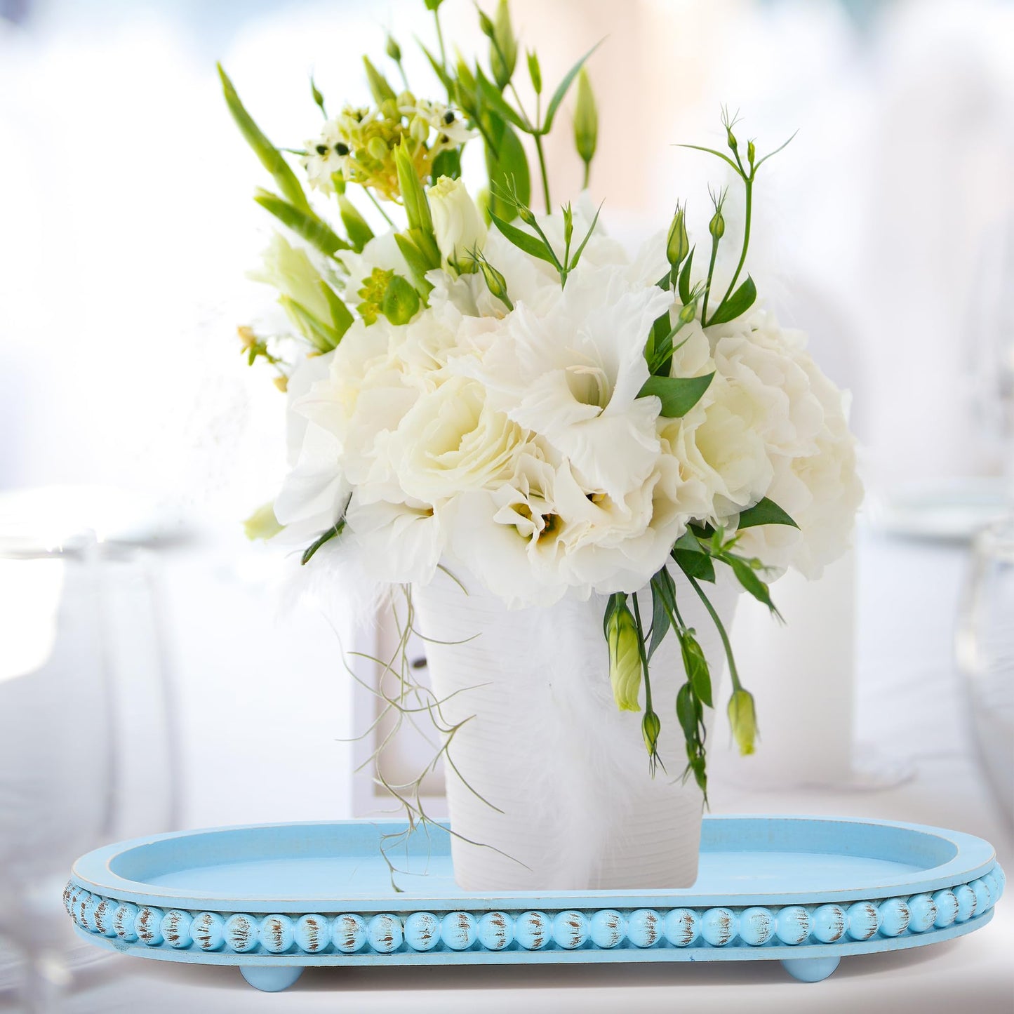 HPC Decor Round White Wood Tray, 12"
