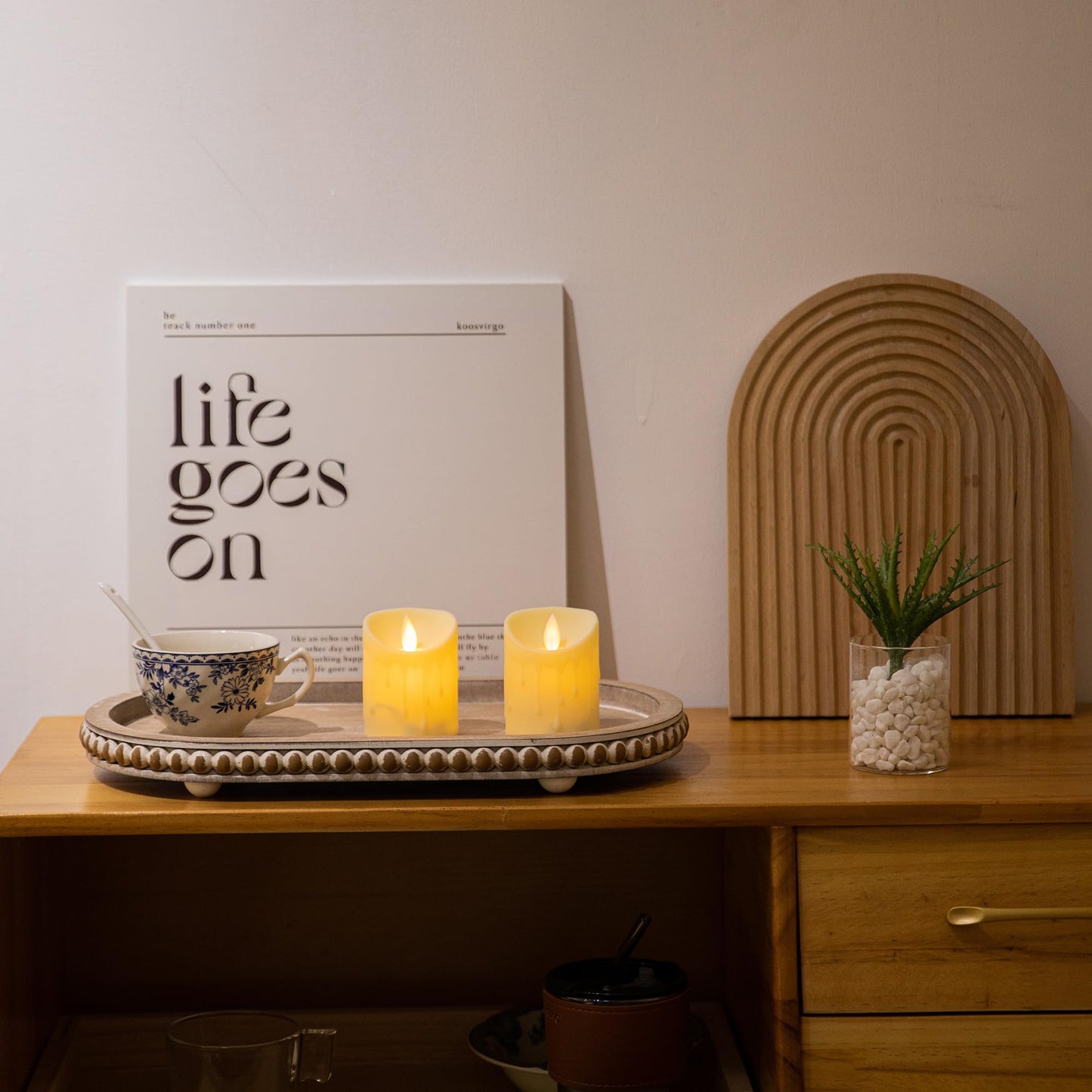 HPC Decor Round White Wood Tray, 12"