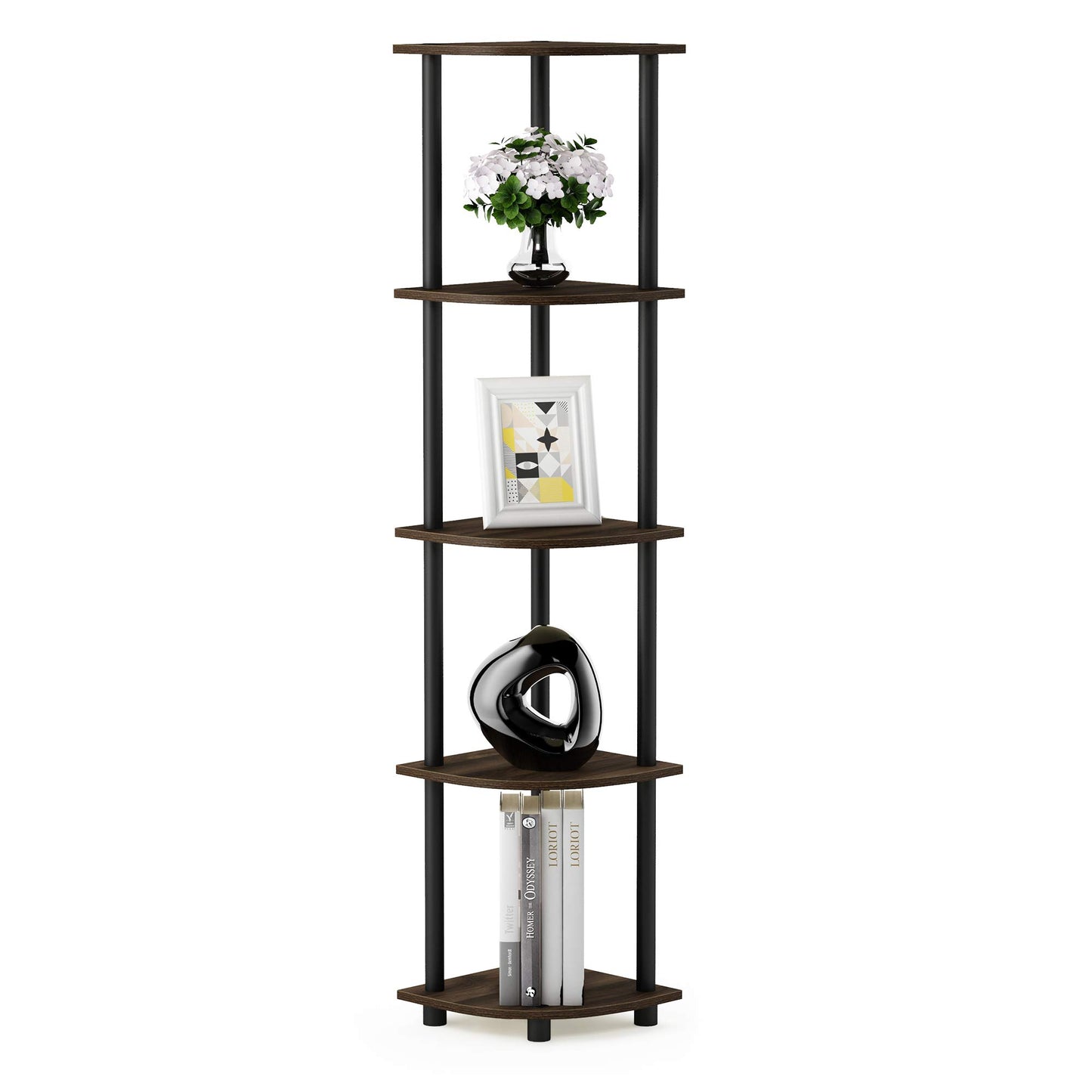 Furinno 5-Tier Corner Shelf, Espresso/Black