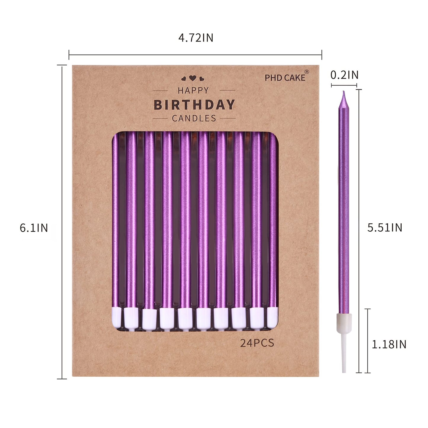PHD CAKE Gold Long Thin Metallic Birthday Candles