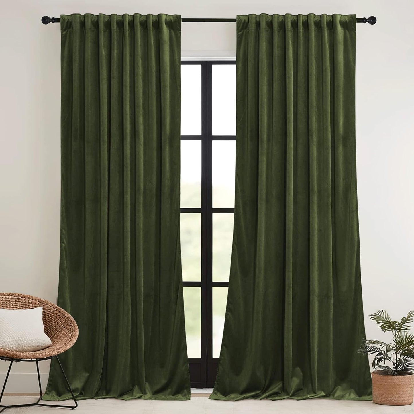 RYB HOME Velvet Curtains 52x108" Green, 2 Panels