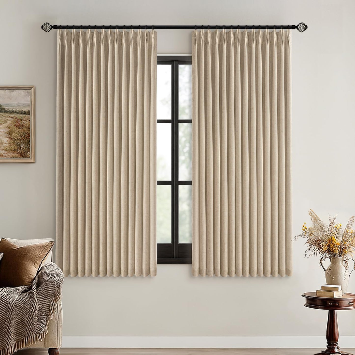 MIULEE Blackout Linen Curtains 96" 2 Panels