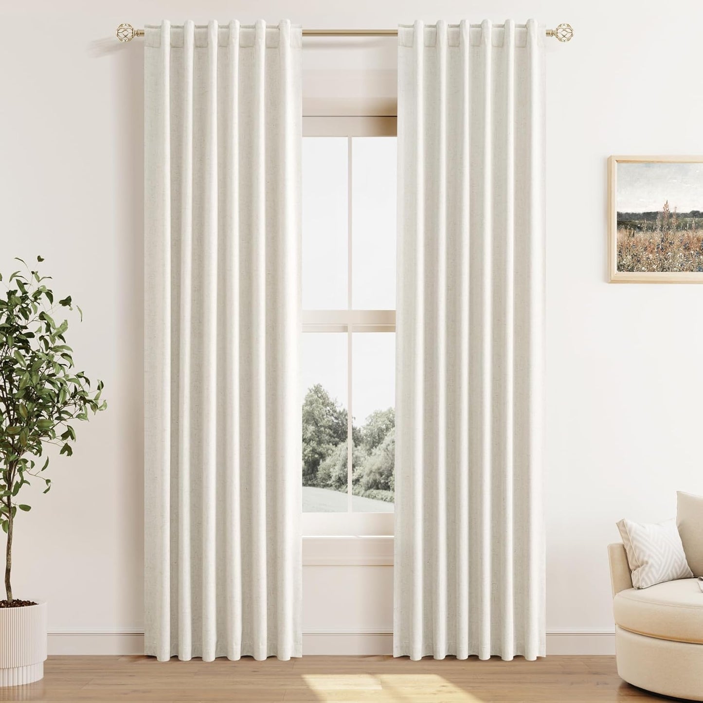 Cream Linen Blackout Curtains – 2 Panels