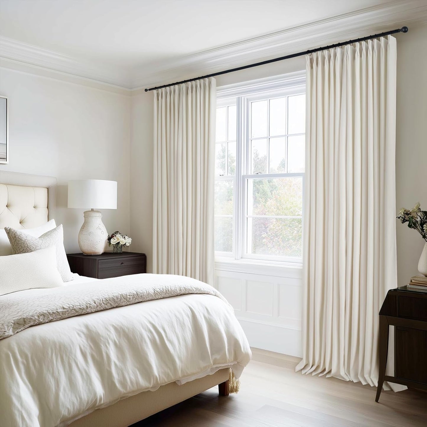 Cream Velvet Blackout Curtains 108", Set of 2