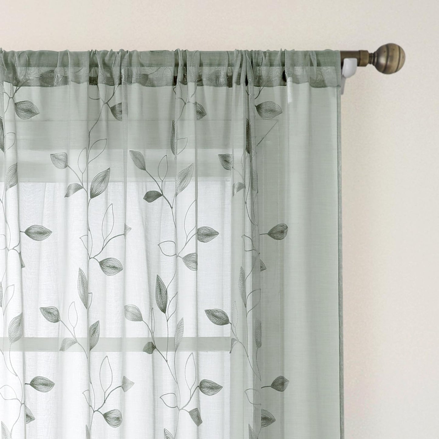 HOMEIDEAS Sheer Curtains 52x63" Green, 2 Panels