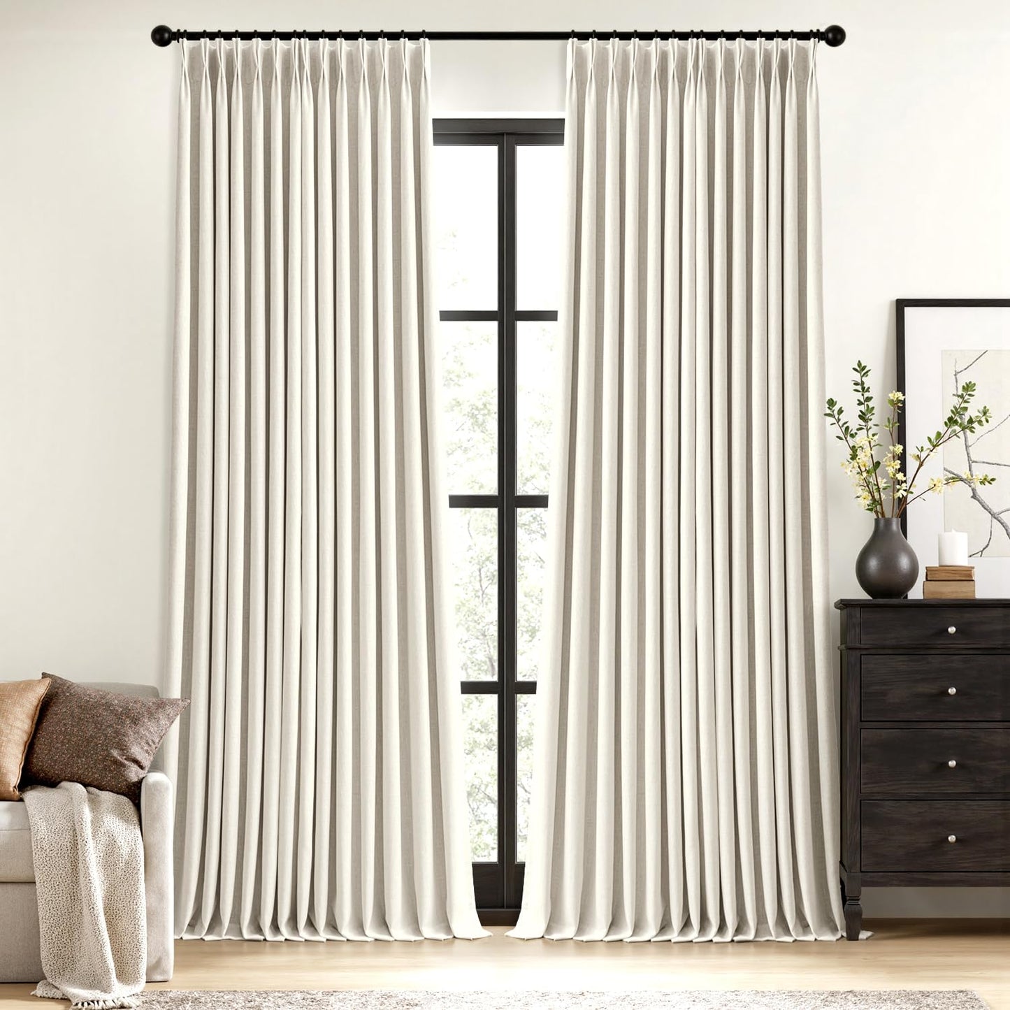 MIULEE Blackout Linen Curtains 96" 2 Panels