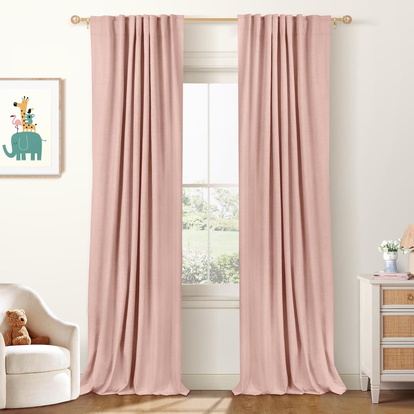 Linen Blackout Curtains 50x120" Moss Green, 2 Panels
