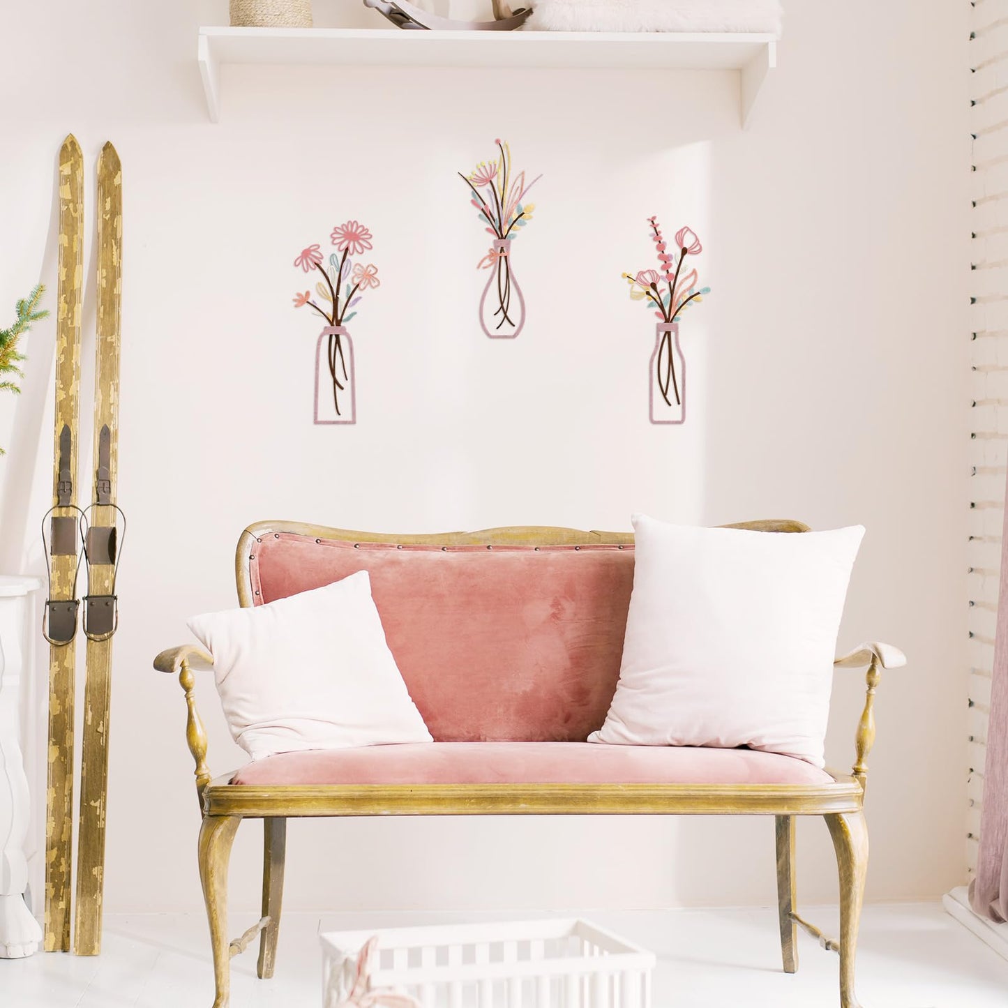 Pigort Metal Flower Wall Art, Beige, 3pcs