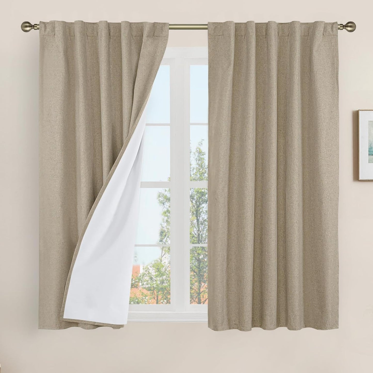 LAMIT Linen Blackout Curtains 60x84" Taupe, 2 Panels