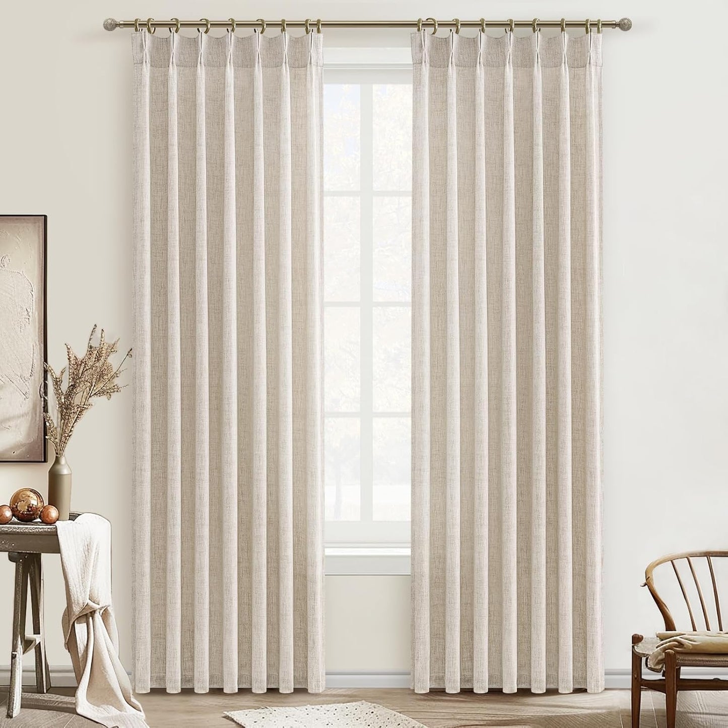 Rustic Linen Curtains, Oatmeal Beige 96" Set of 2