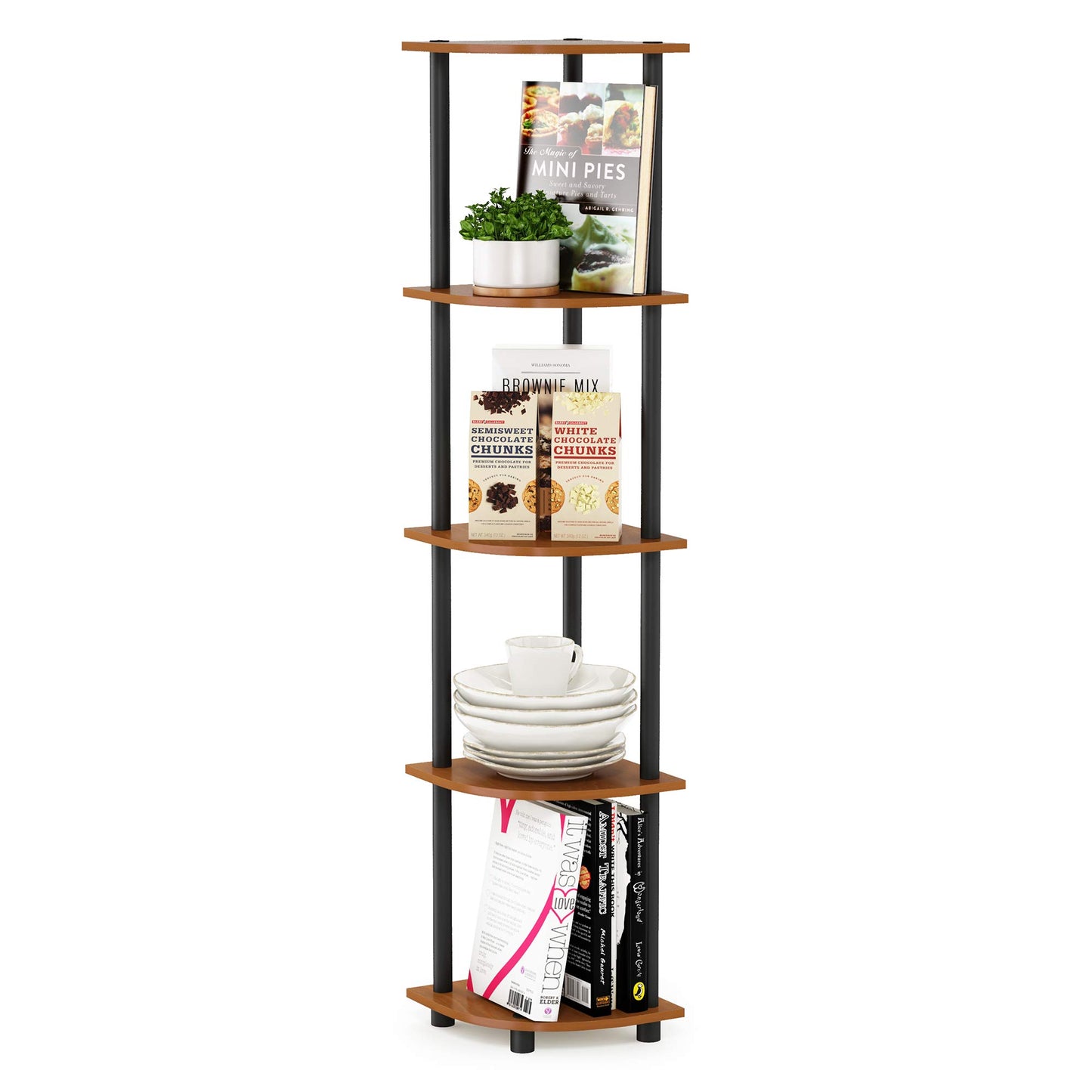 Furinno 5-Tier Corner Shelf, Espresso/Black