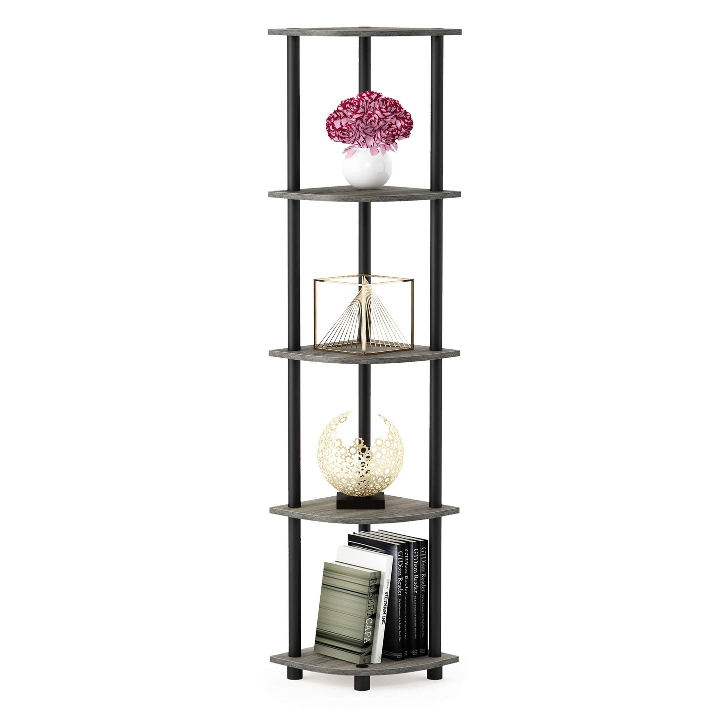 Furinno 5-Tier Corner Shelf, Espresso/Black