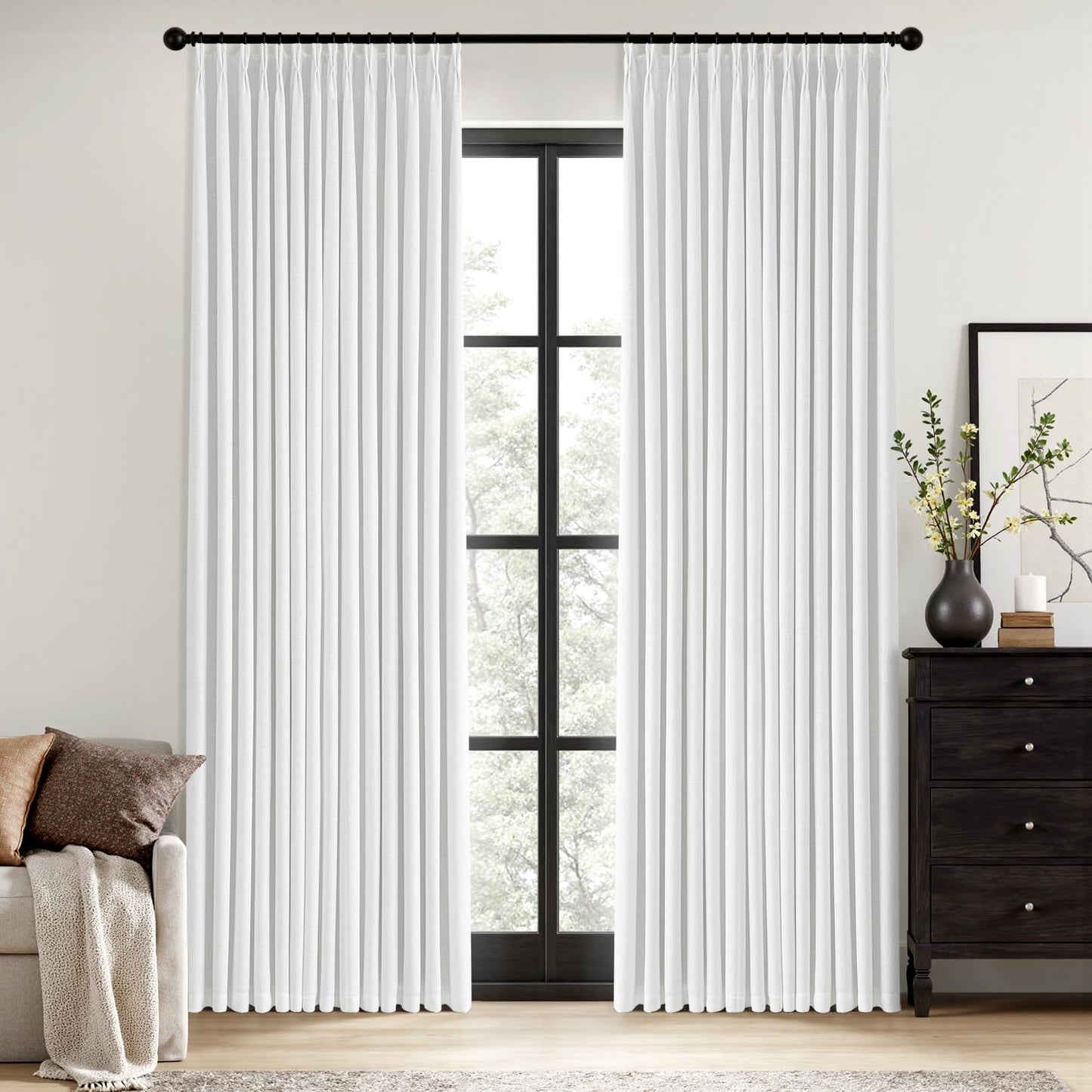 MIULEE Blackout Linen Curtains 96" 2 Panels