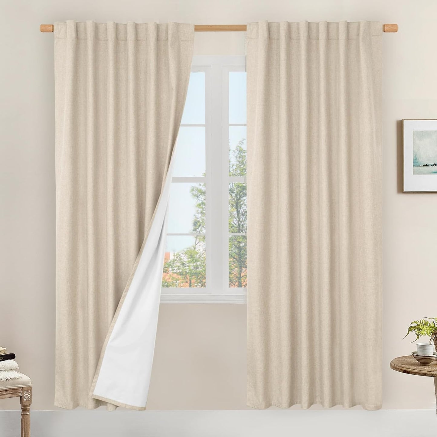 LAMIT Linen Blackout Curtains 60x84" Taupe, 2 Panels