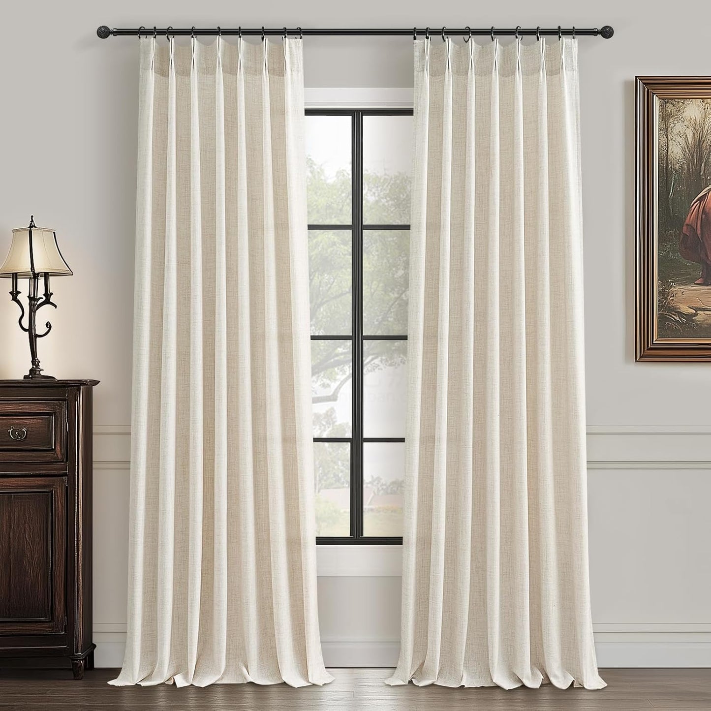 Rustic Linen Curtains, Oatmeal Beige 96" Set of 2