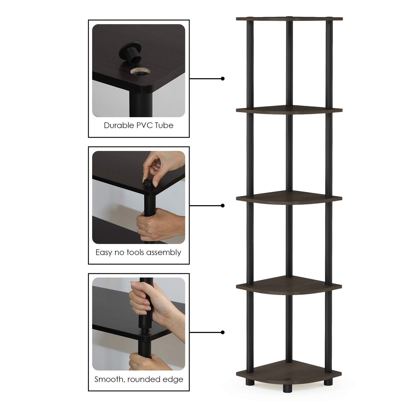 Furinno 5-Tier Corner Shelf, Espresso/Black