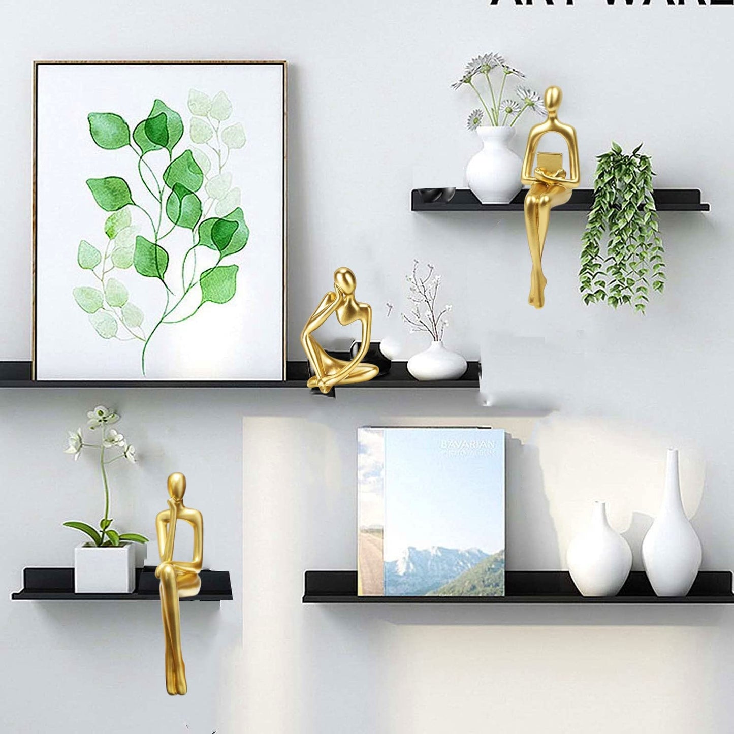 Gold Thinker Statues, Set of 3, Small