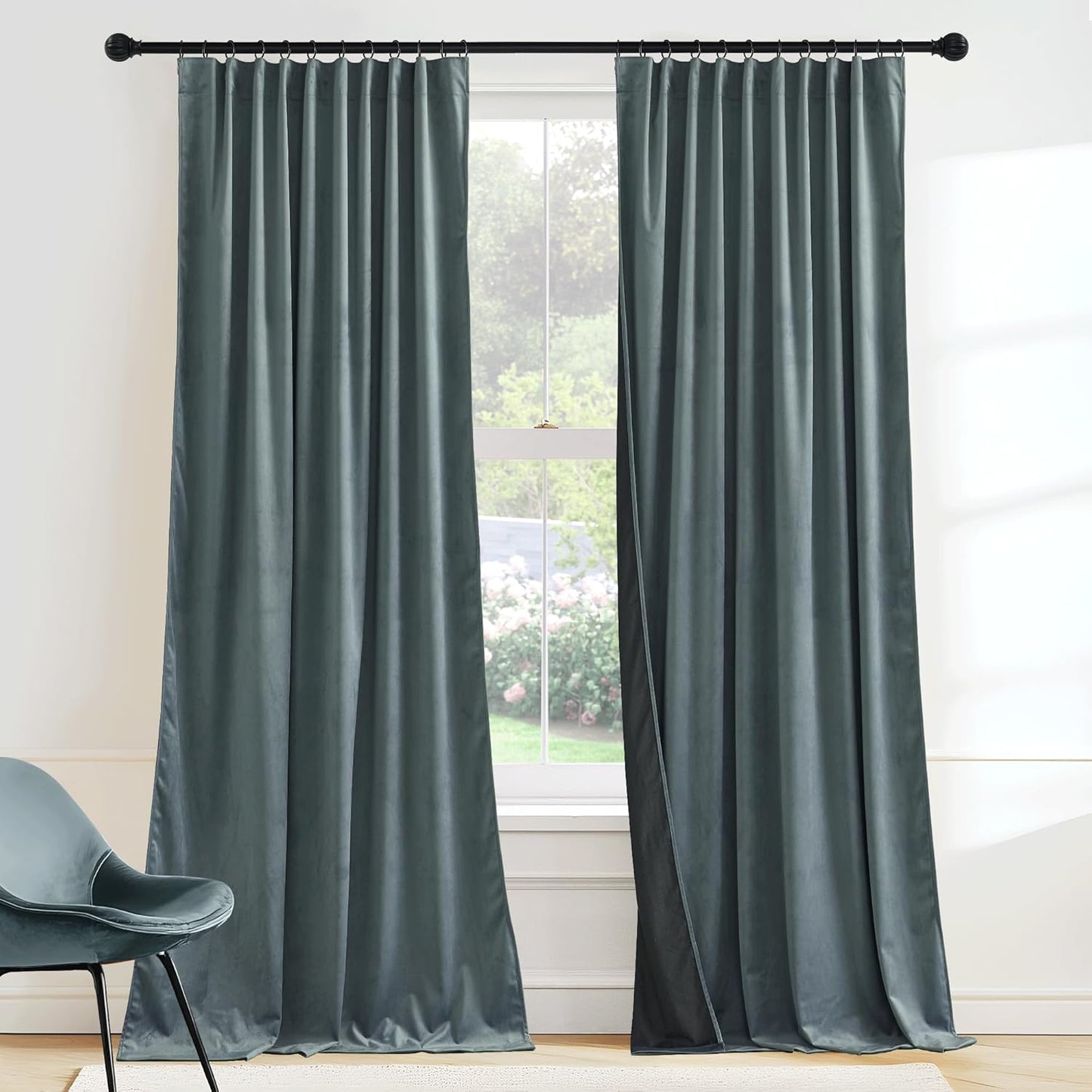RYB HOME Velvet Curtains 52x108" Green, 2 Panels