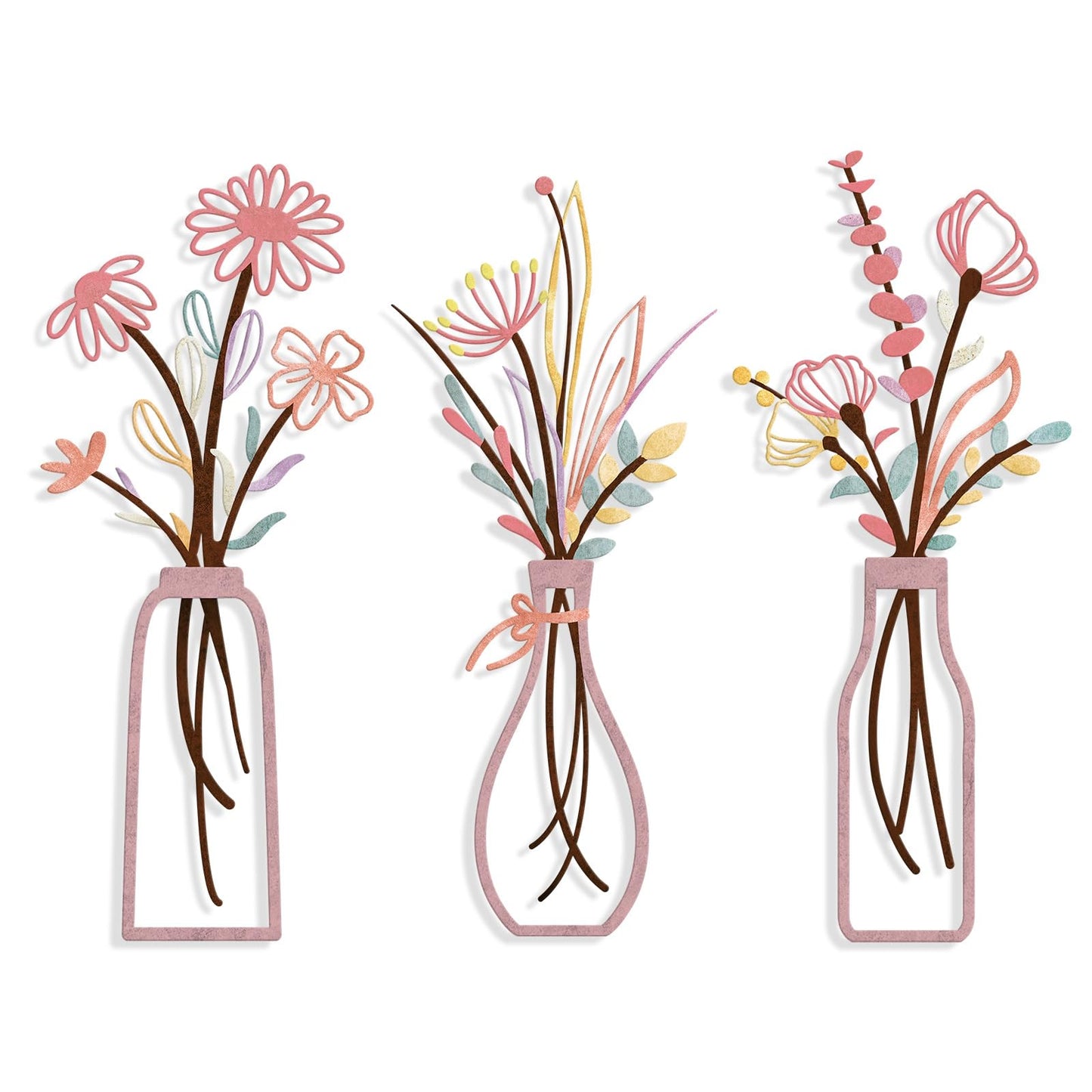 Pigort Metal Flower Wall Art, Beige, 3pcs