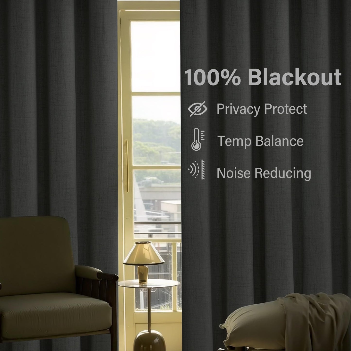 Urban Lotus Blackout Curtains 52x84" Beige, 2 Panels