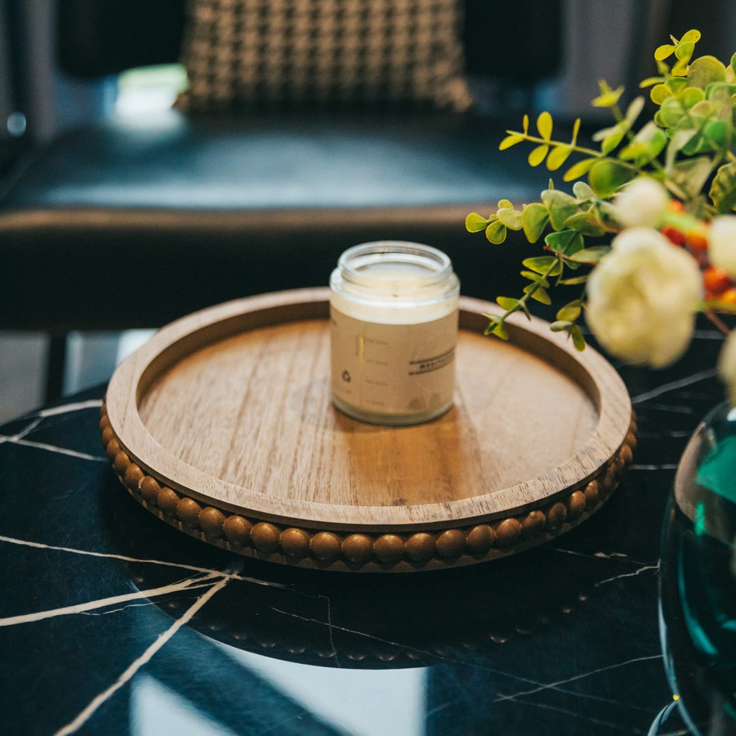 HPC Decor Round White Wood Tray, 12"