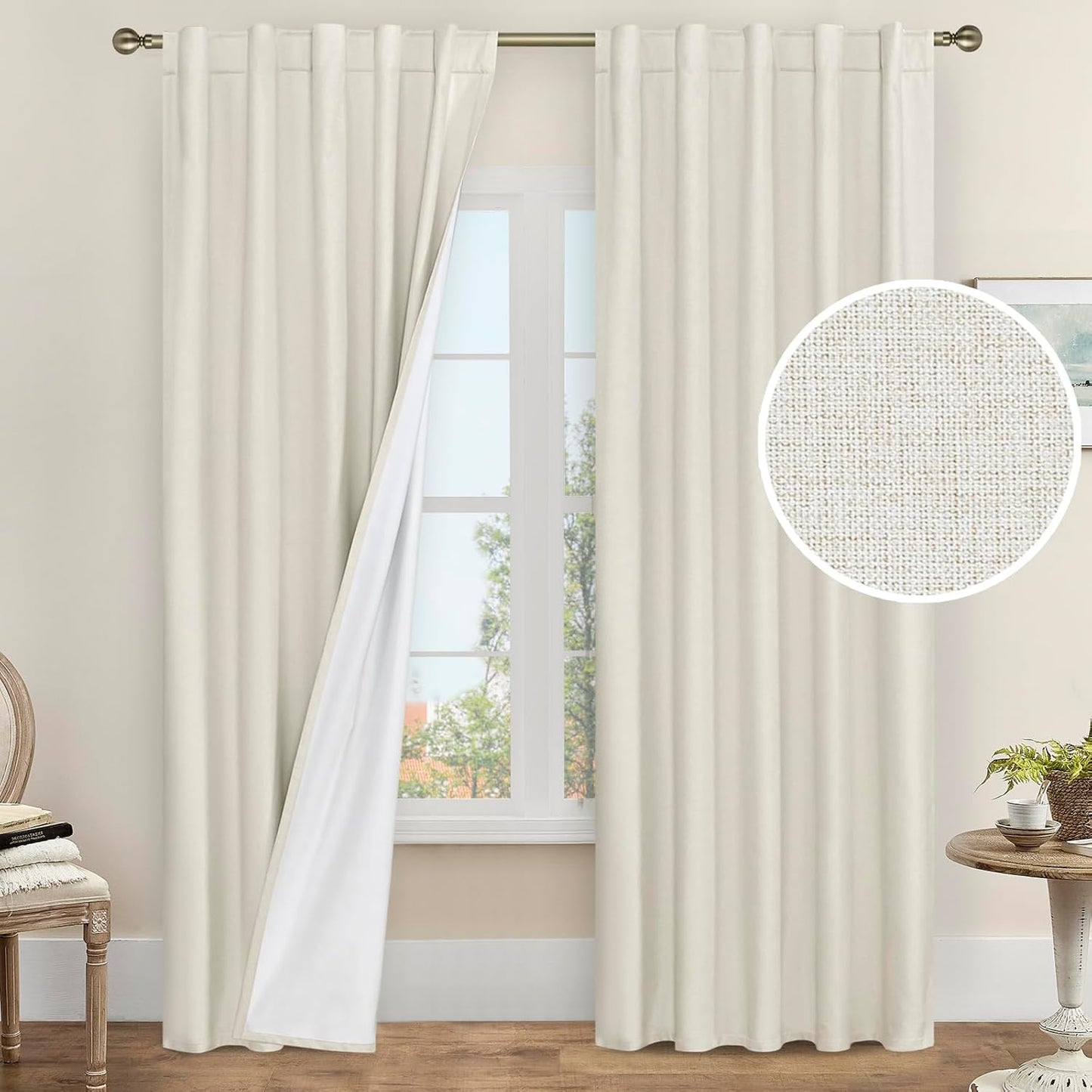 LAMIT Linen Blackout Curtains 60x84" Taupe, 2 Panels