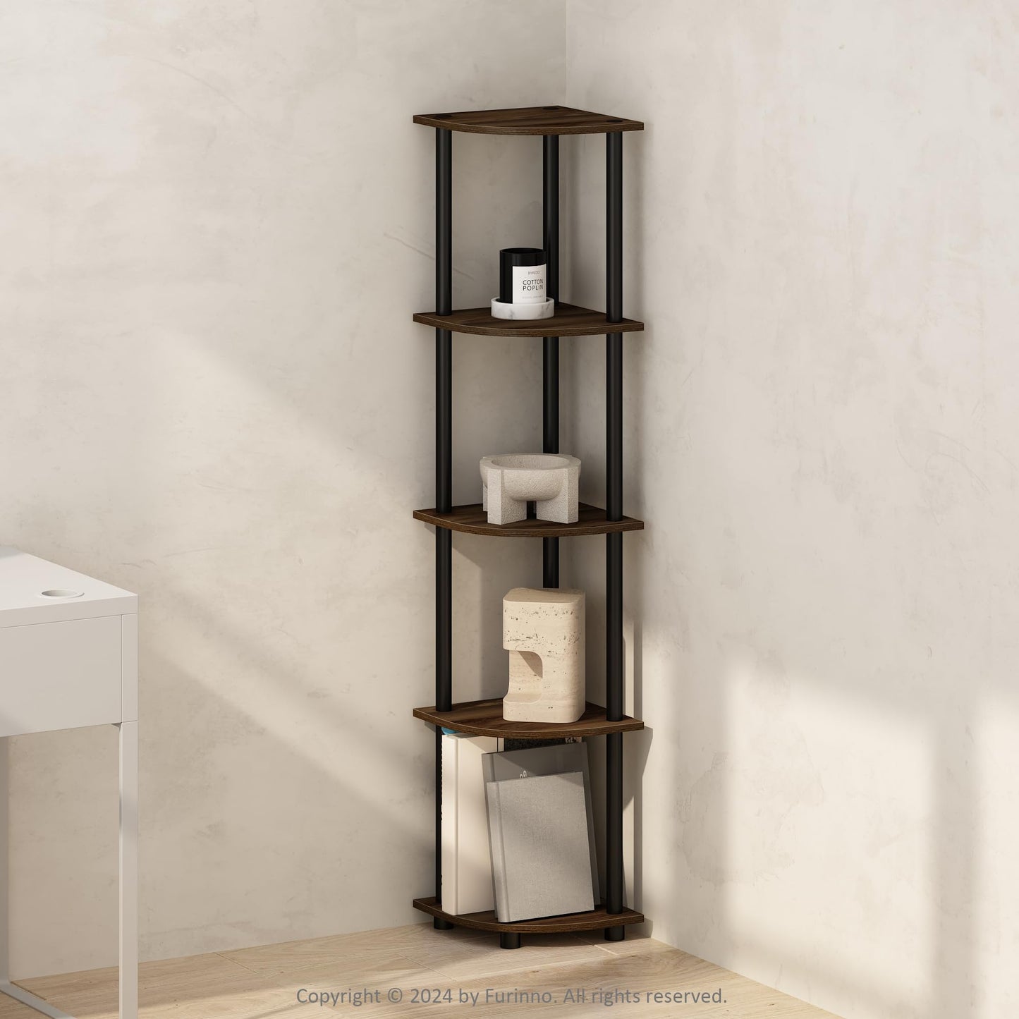 Furinno 5-Tier Corner Shelf, Espresso/Black