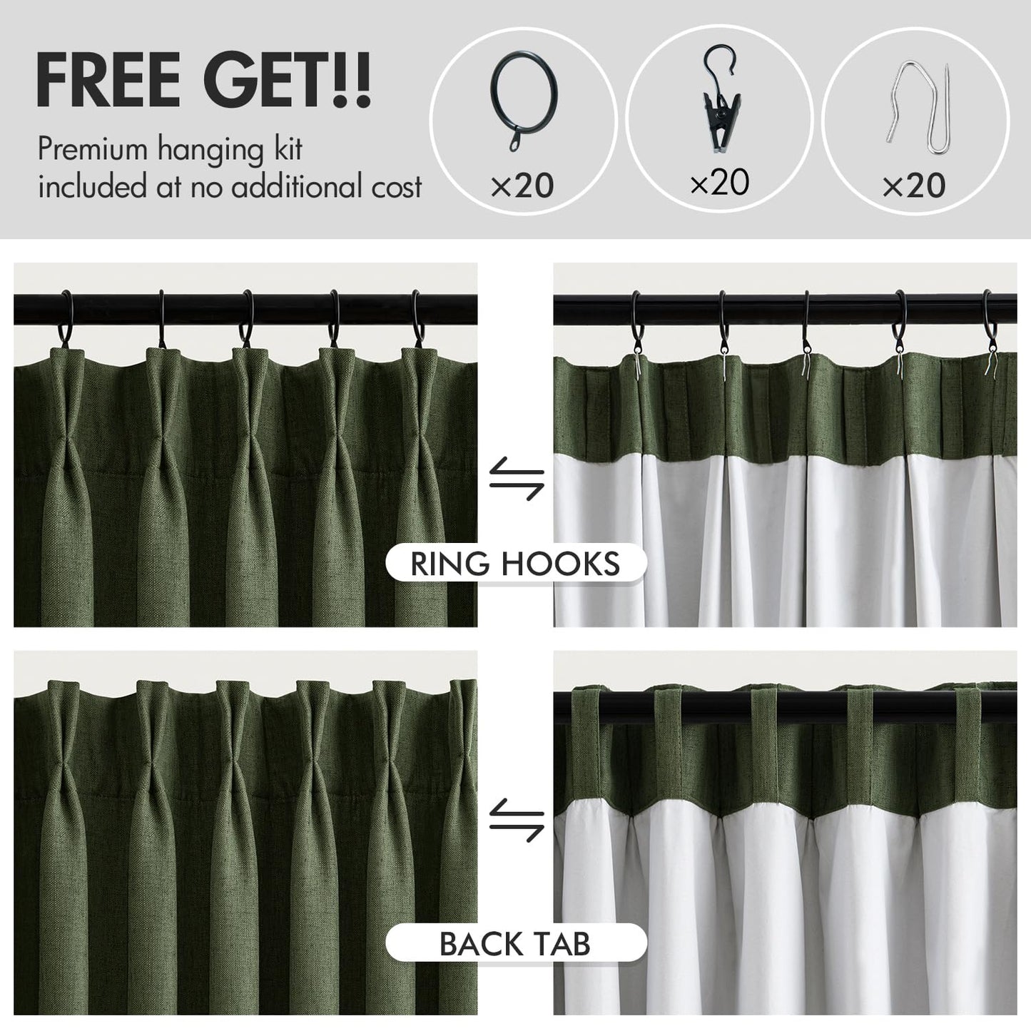 MIULEE Blackout Linen Curtains 96" 2 Panels
