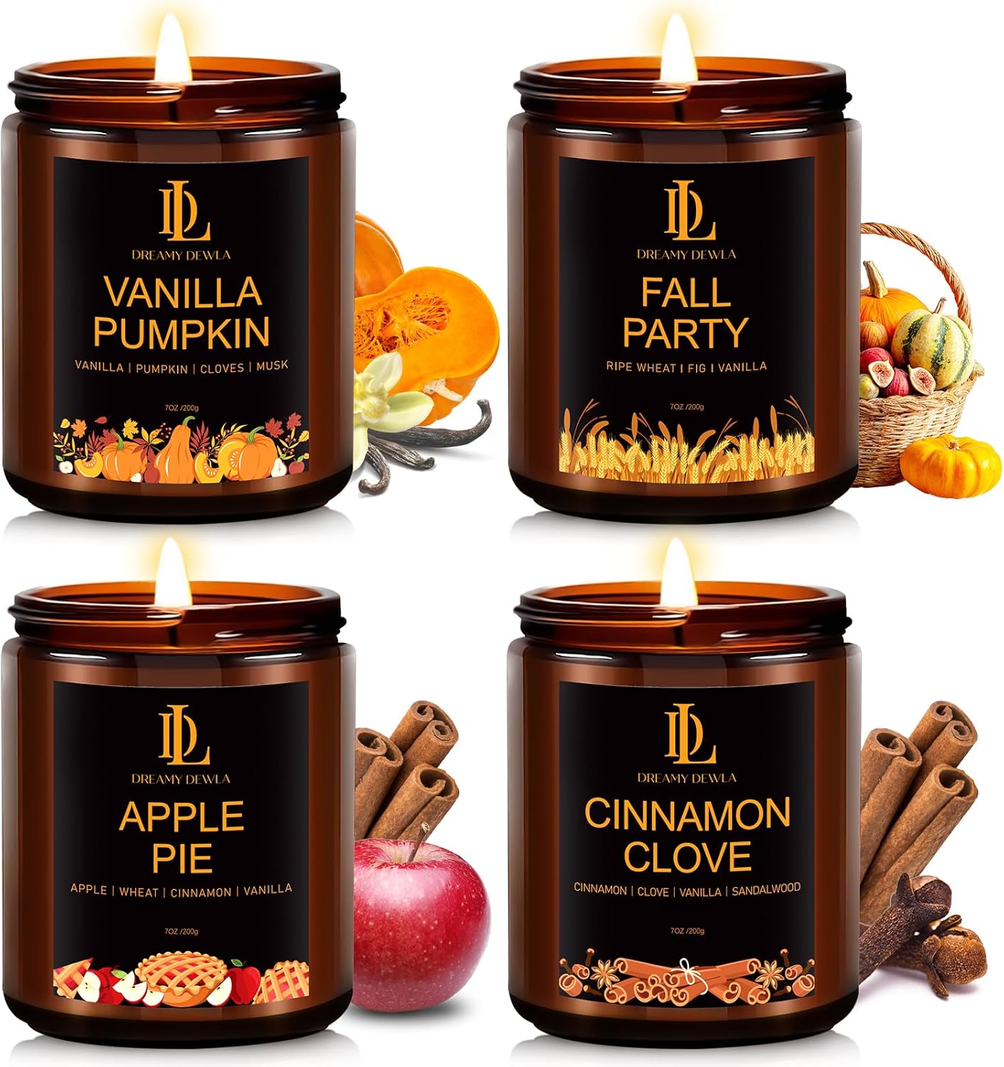 4-Pack Fall Scented Soy Candles