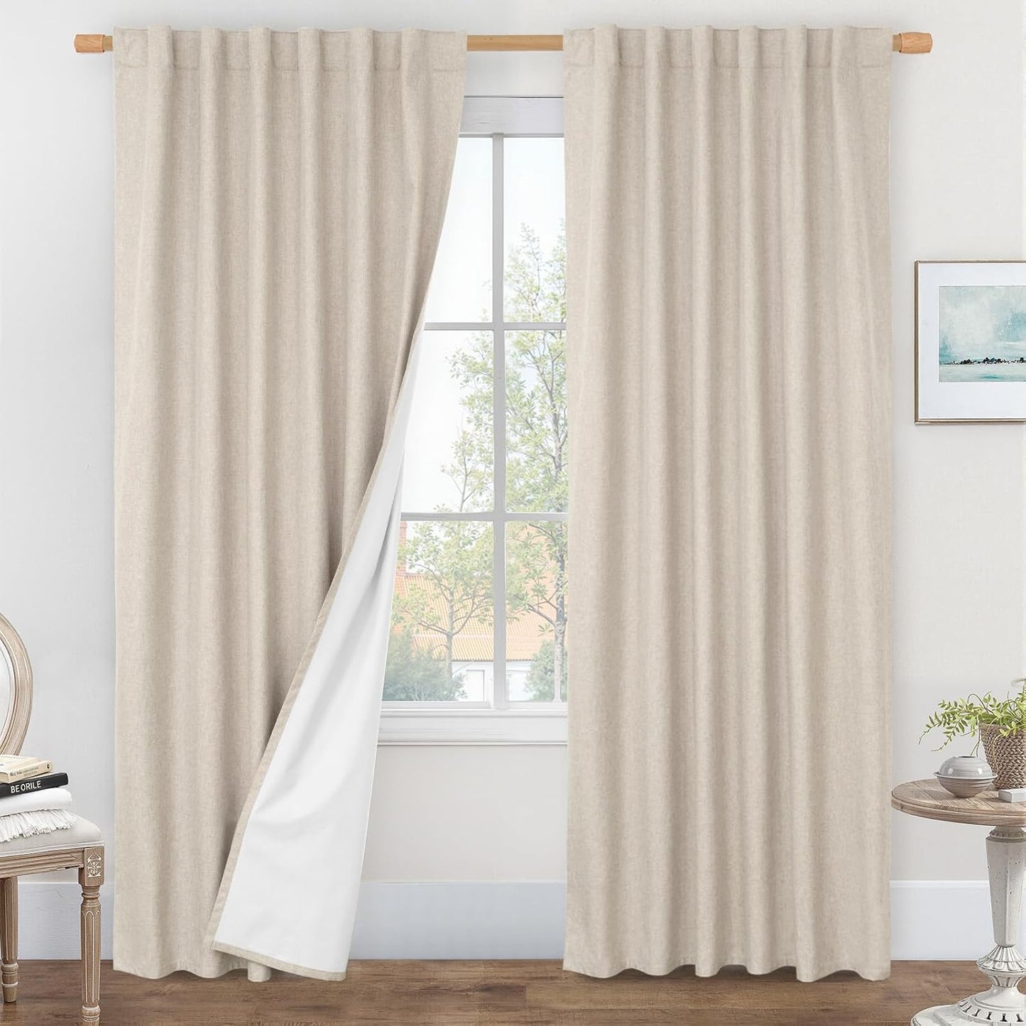 LAMIT Linen Blackout Curtains 60x84" Taupe, 2 Panels