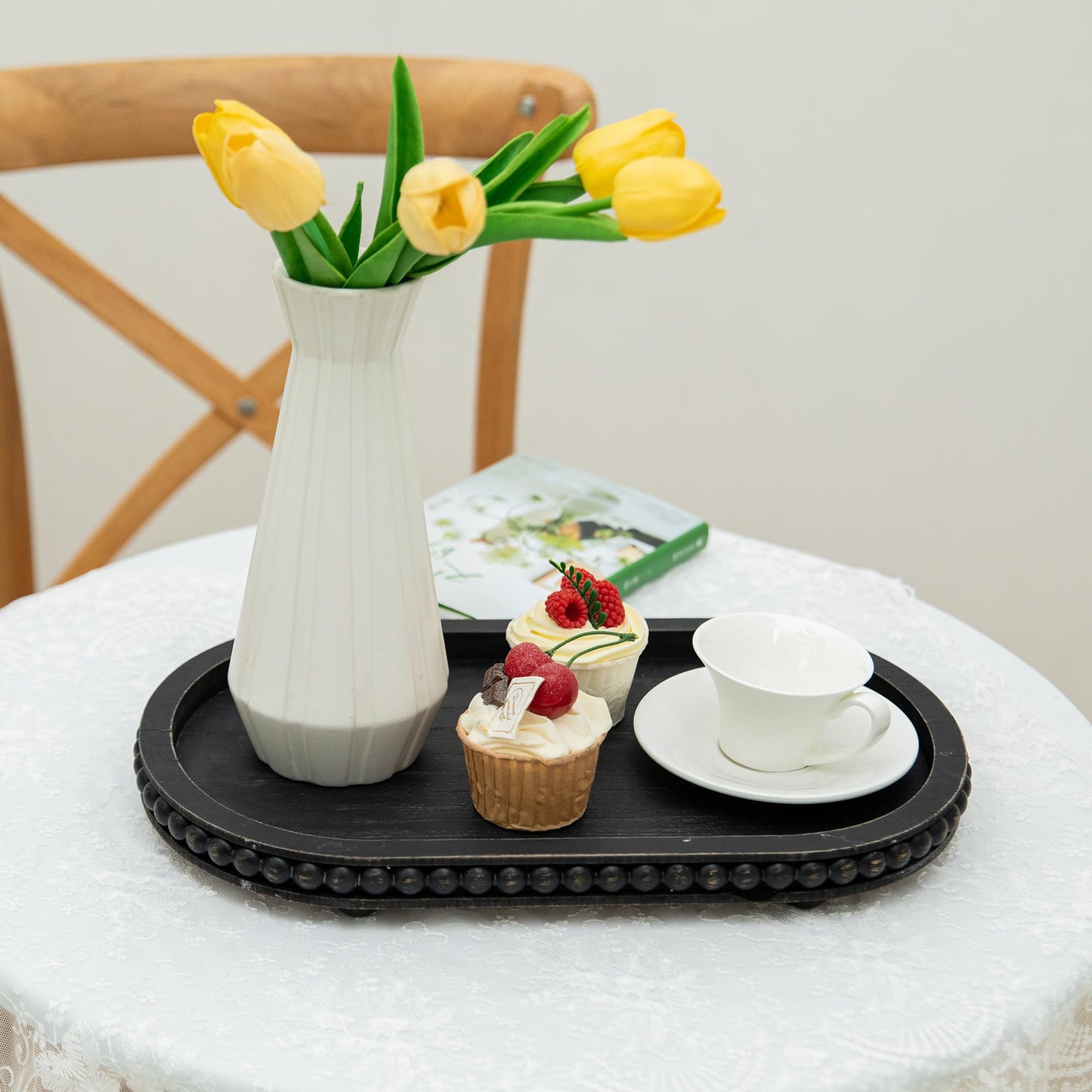 HPC Decor Round White Wood Tray, 12"