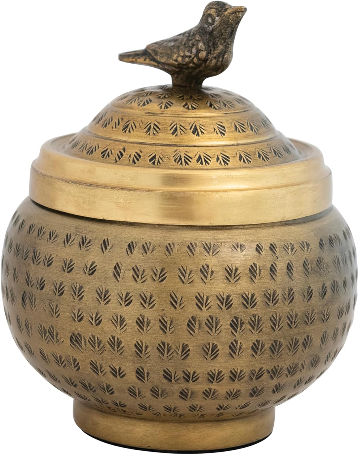Creative Co-Op Brass Metal Container with Bird Finial