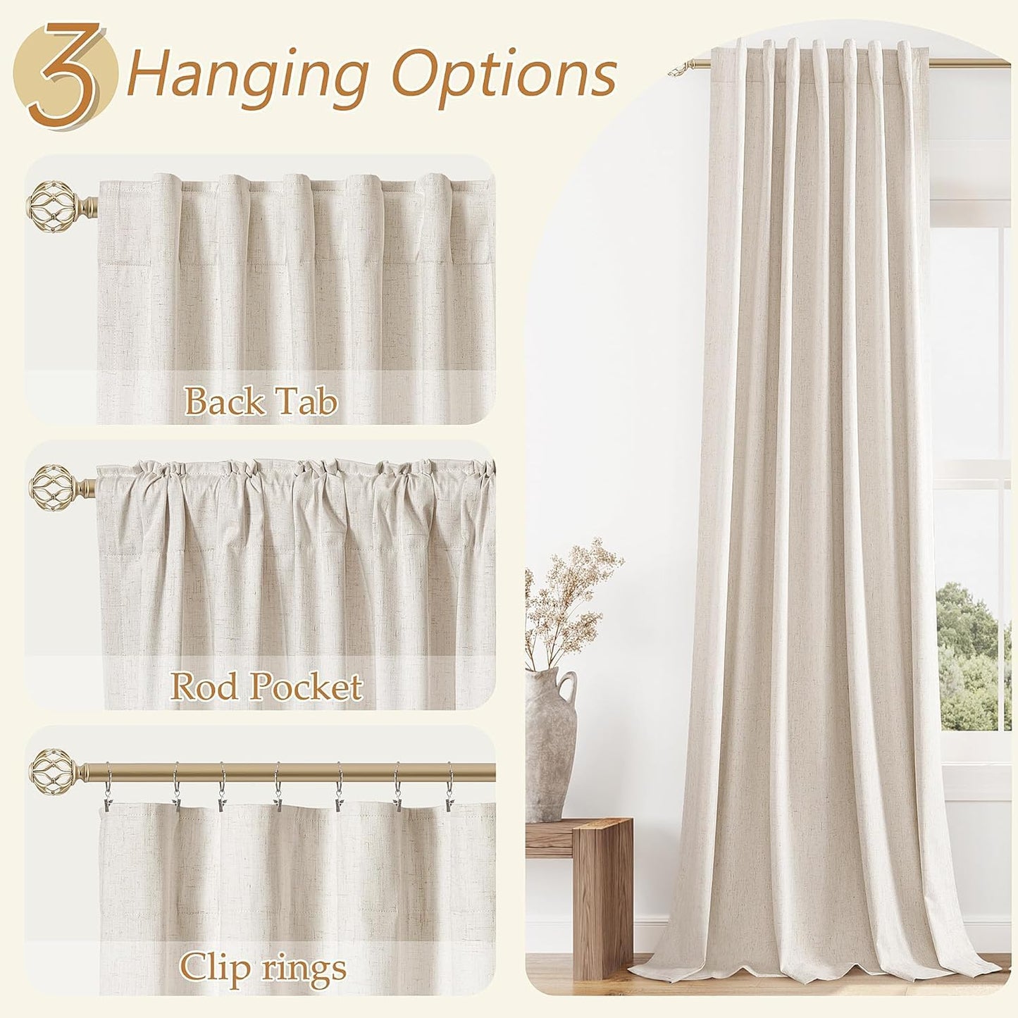 Cream Linen Blackout Curtains – 2 Panels