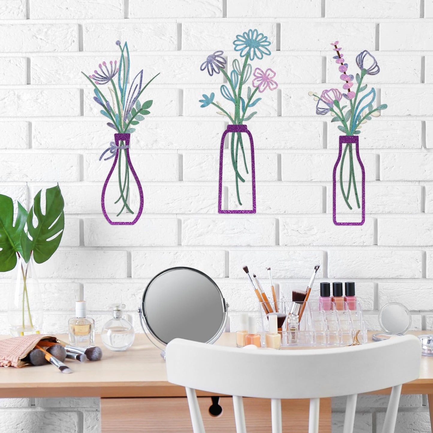 Pigort Metal Flower Wall Art, Beige, 3pcs