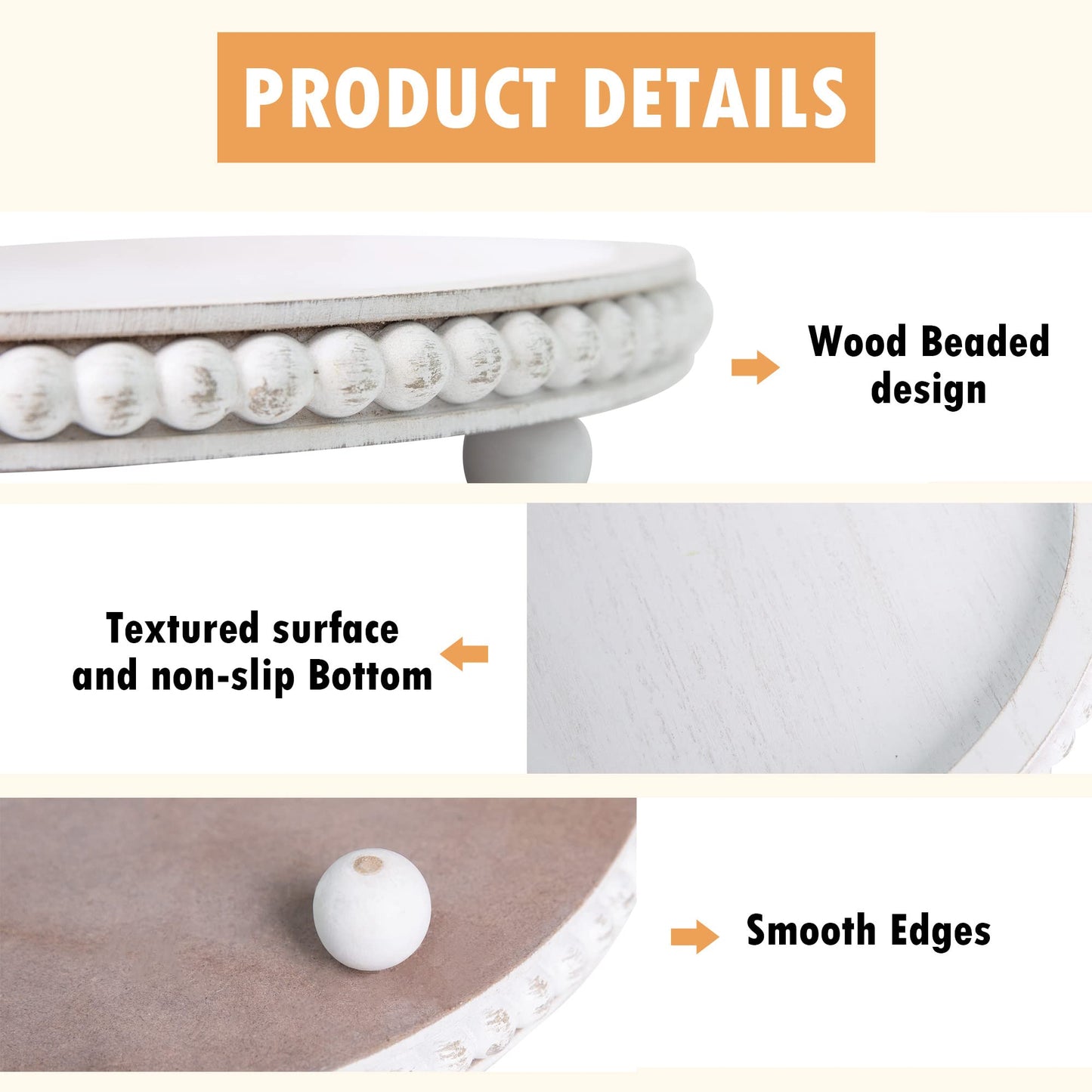 HPC Decor Round White Wood Tray, 12"