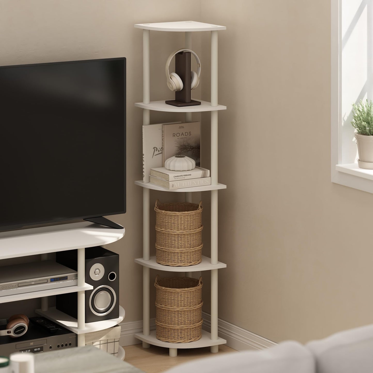 Furinno 5-Tier Corner Shelf, Espresso/Black