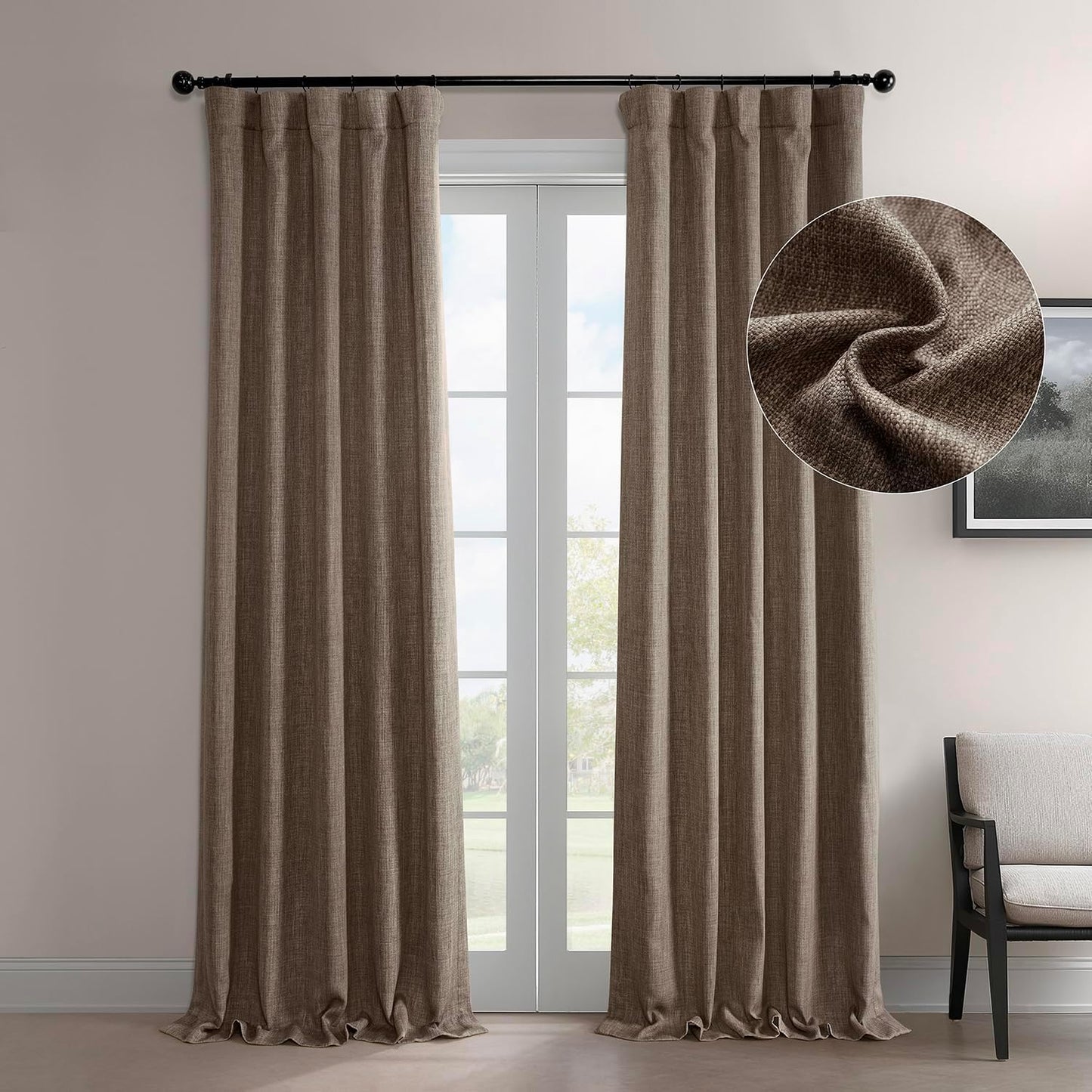HPD Faux Linen Curtain 100x96" Birch, 1 Panel