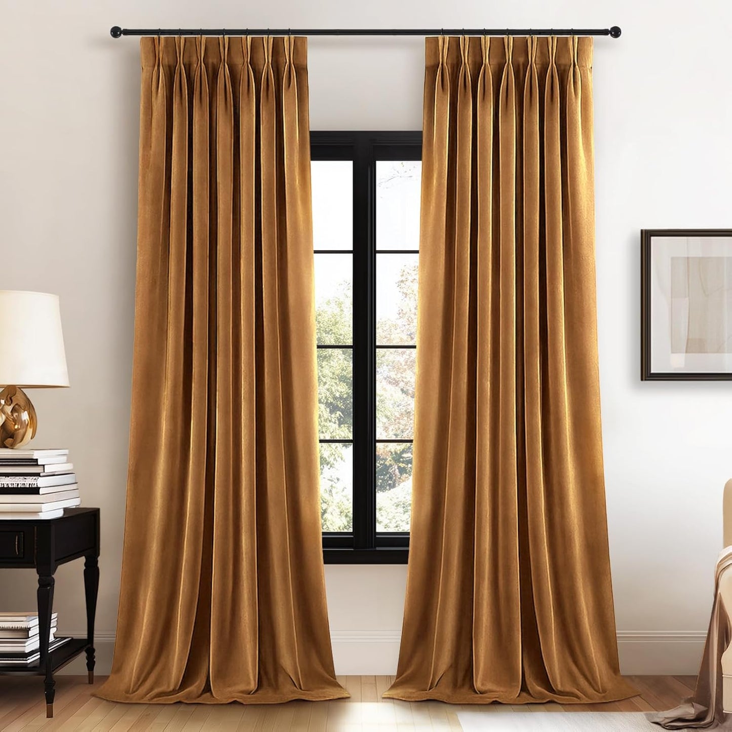 Cream Velvet Blackout Curtains 108", Set of 2