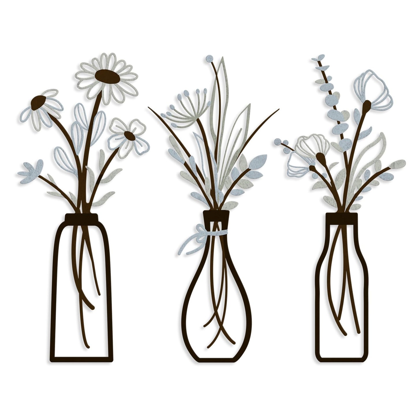 Pigort Metal Flower Wall Art, Beige, 3pcs