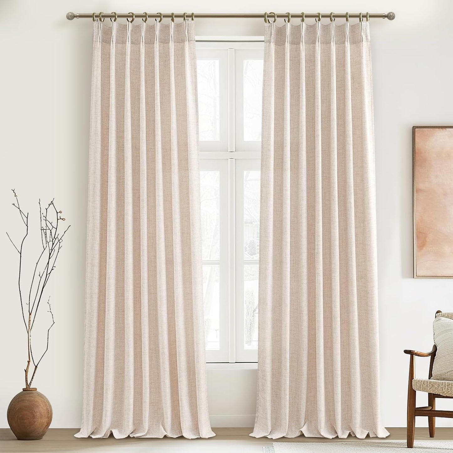 Rustic Linen Curtains, Oatmeal Beige 96" Set of 2
