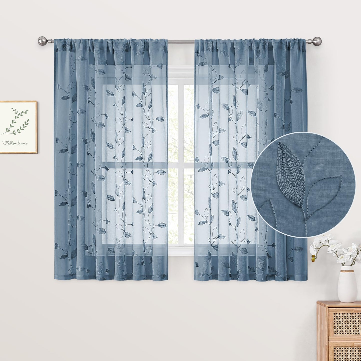 HOMEIDEAS Sheer Curtains 52x63" Green, 2 Panels