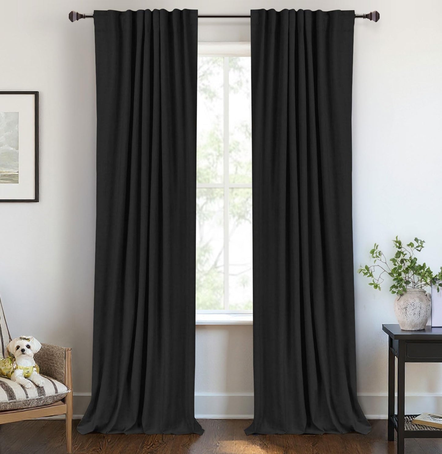 Linen Blackout Curtains 50x120" Moss Green, 2 Panels