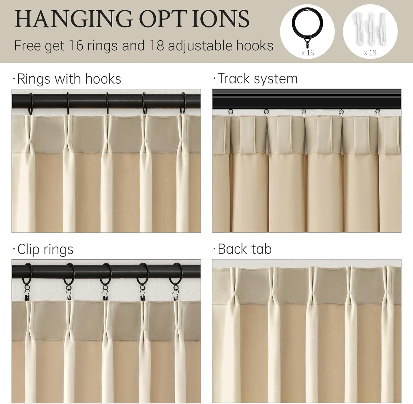 Cream Velvet Blackout Curtains 108", Set of 2