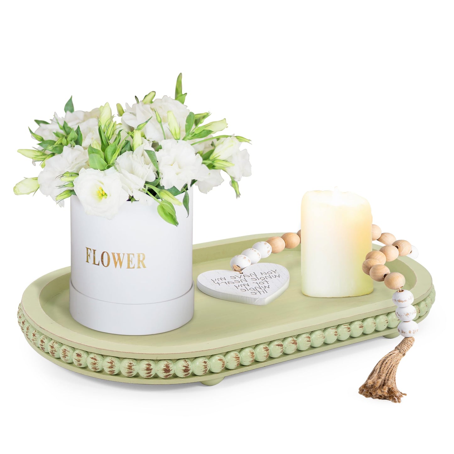 HPC Decor Round White Wood Tray, 12"