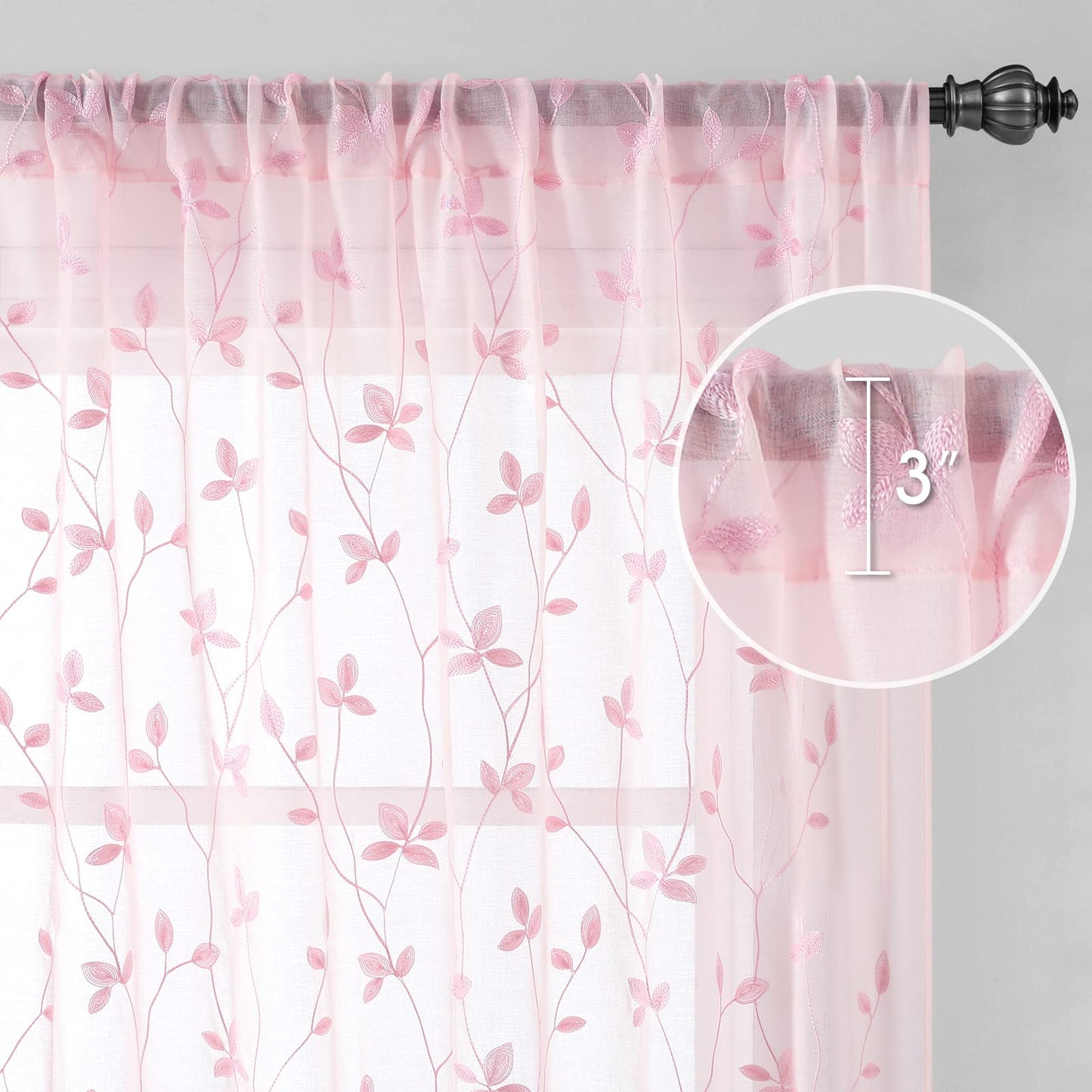 HOMEIDEAS Sheer Curtains 52x63" Green, 2 Panels