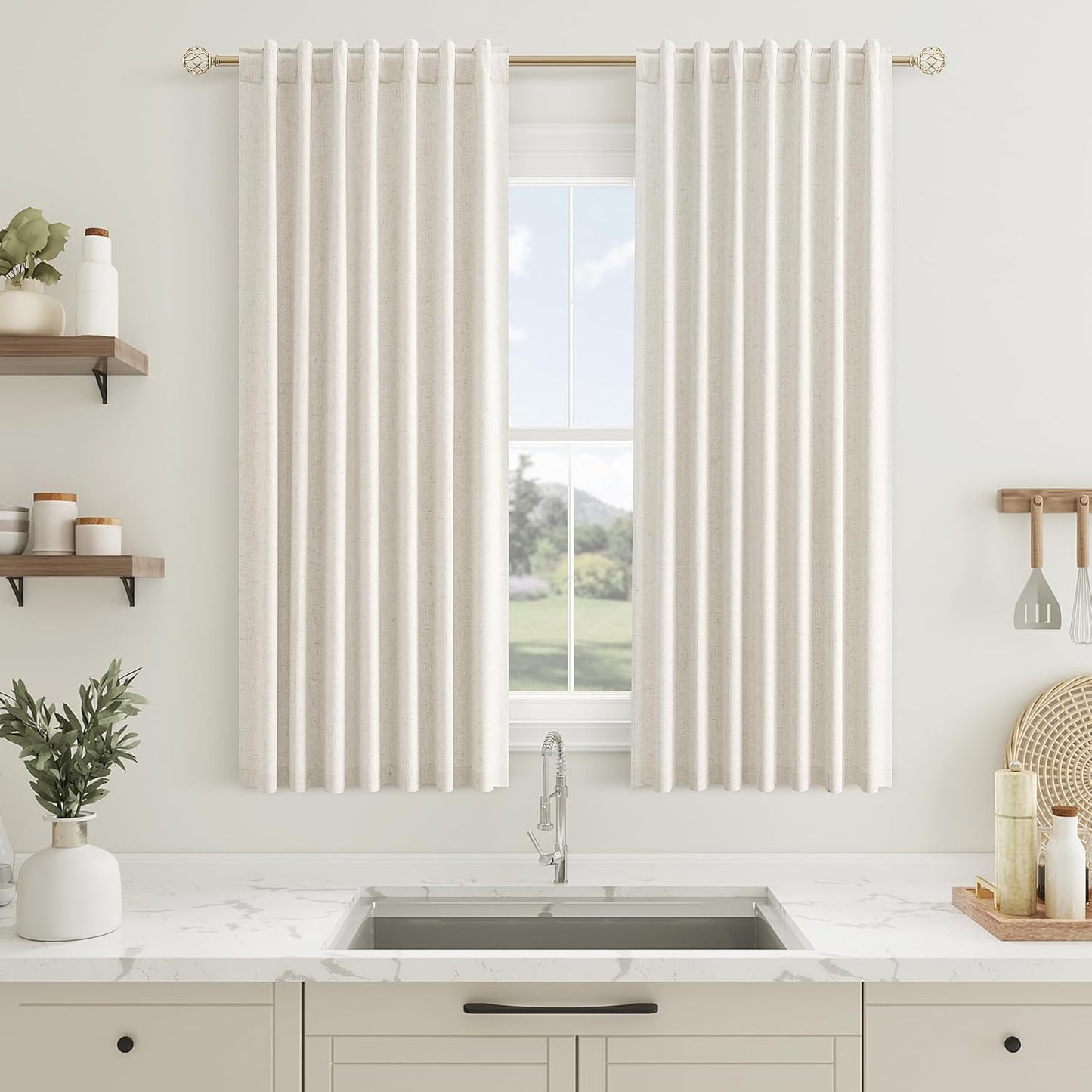 Cream Linen Blackout Curtains – 2 Panels